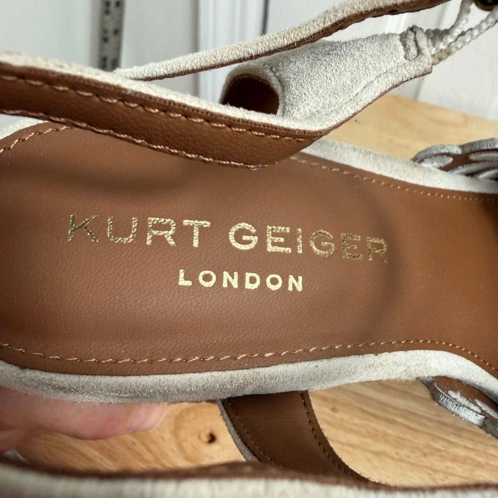 Kurt Geiger Floral Platform Sandals 41 Cream Cottagecore Boho Espadrille Heels